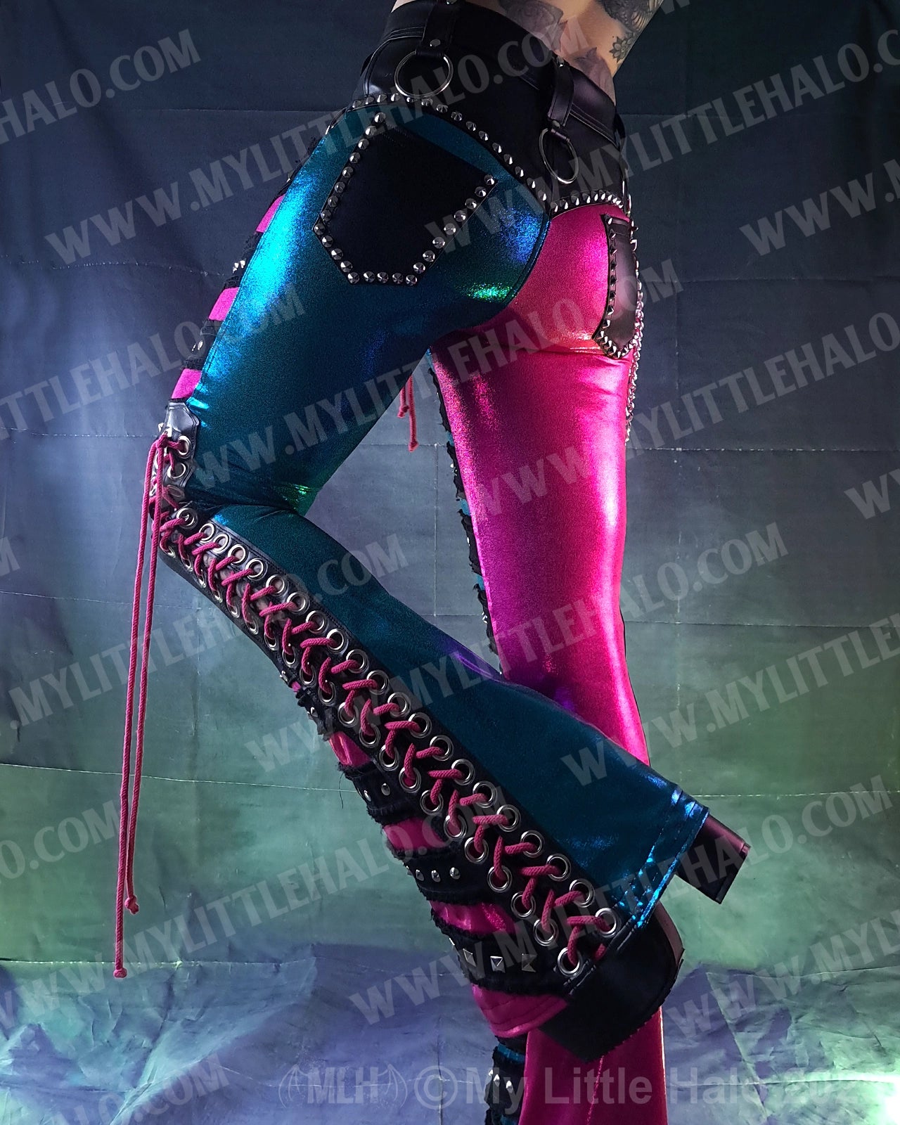 #9 Pink & Turquoise Lace up Flare Pants