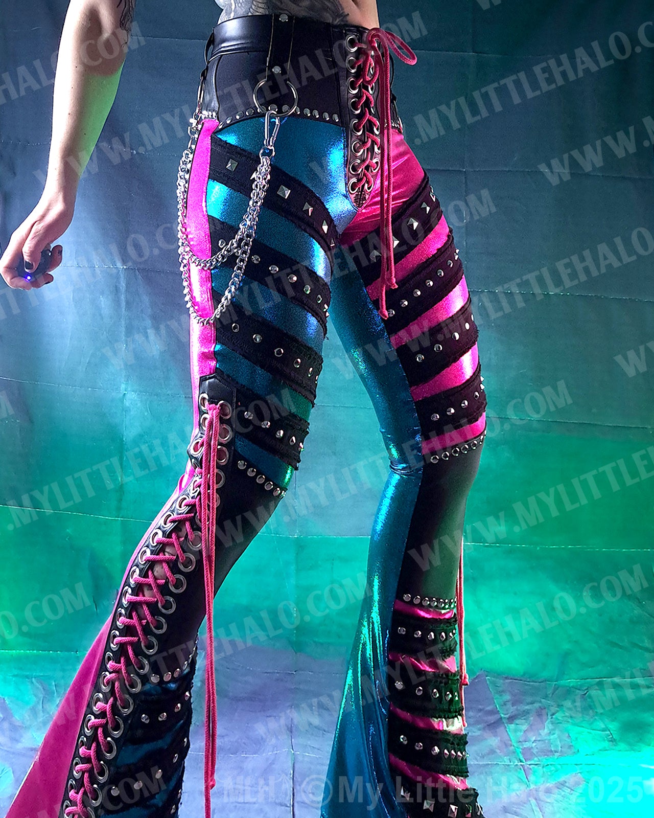 #9 Pink & Turquoise Lace up Flare Pants
