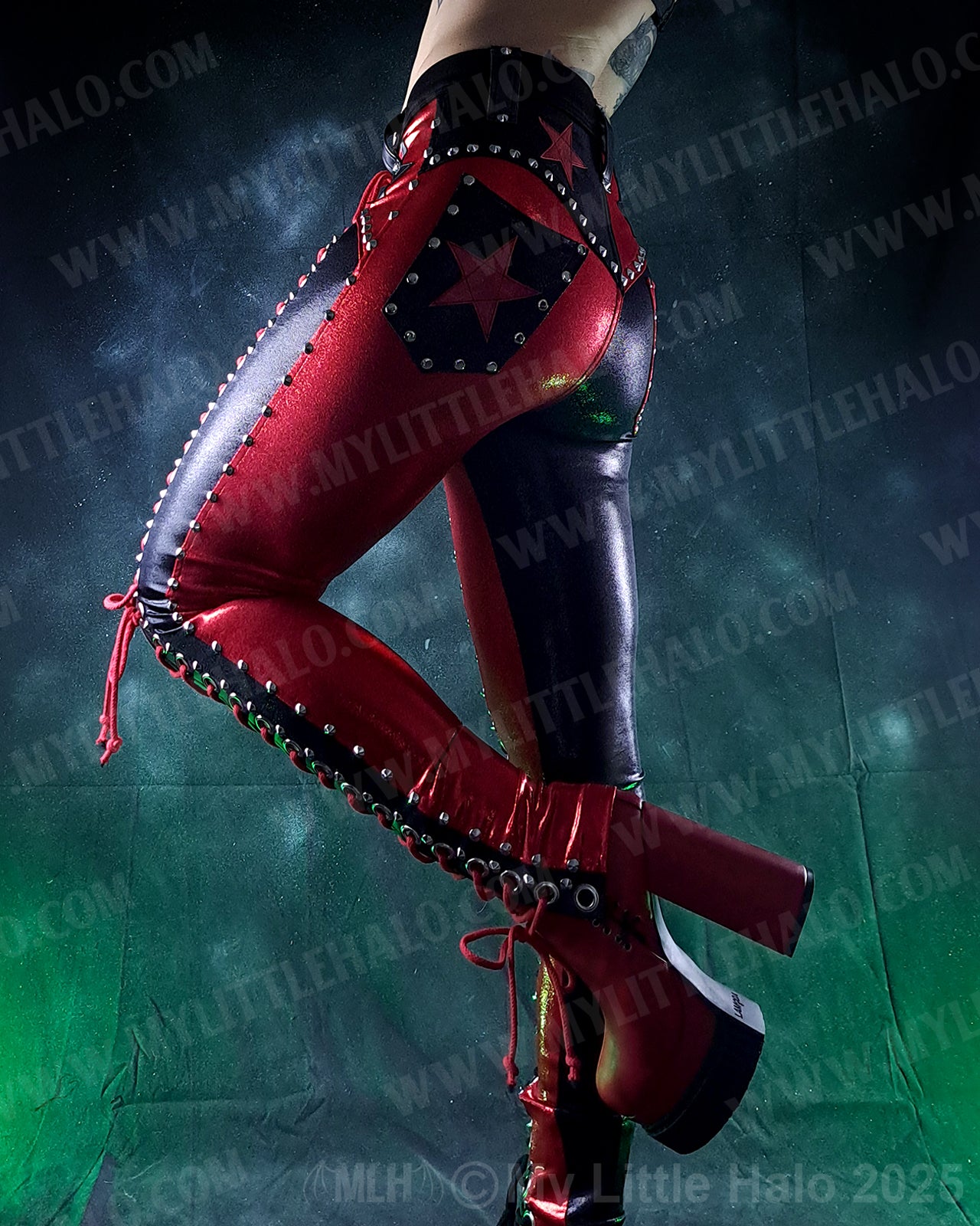 #9 Red & Black High Waisted Lace up Star Pants