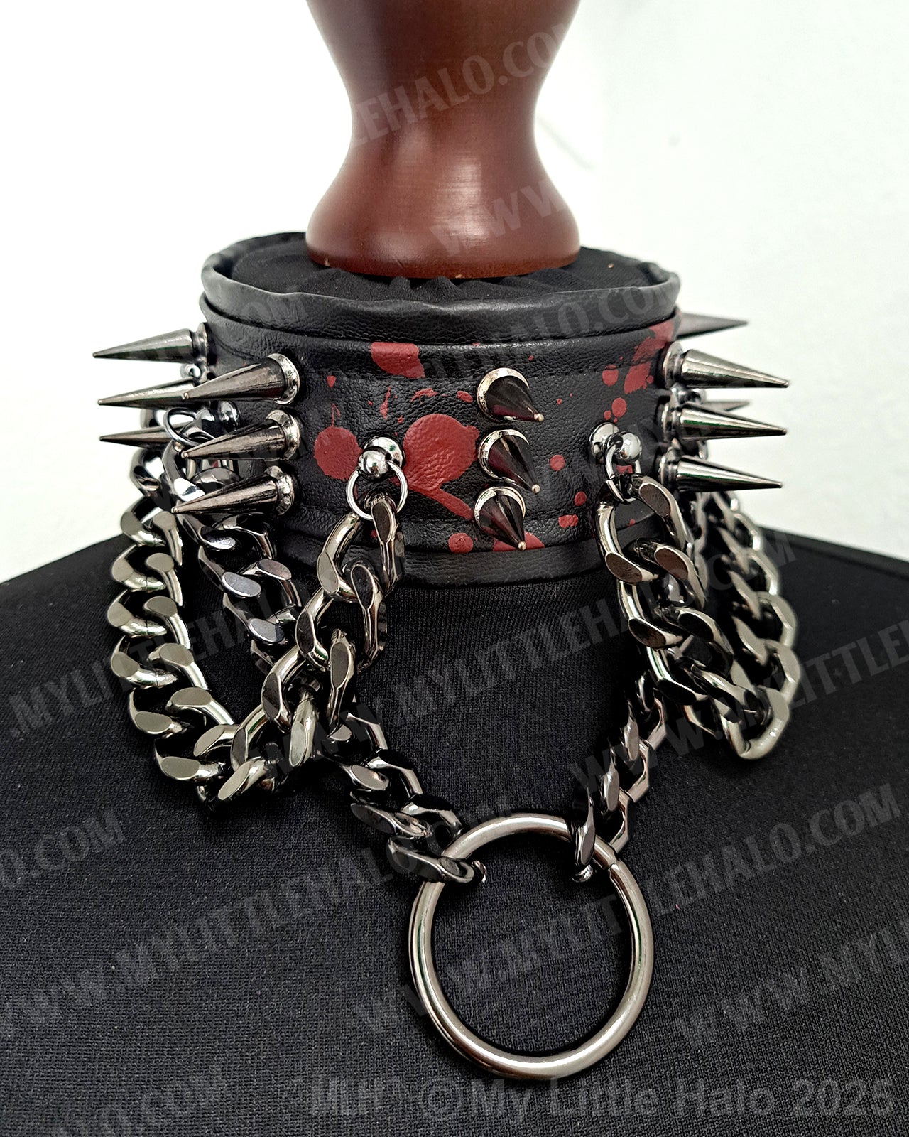Gunmetal Blood Splatter Spikes & Chains Choker