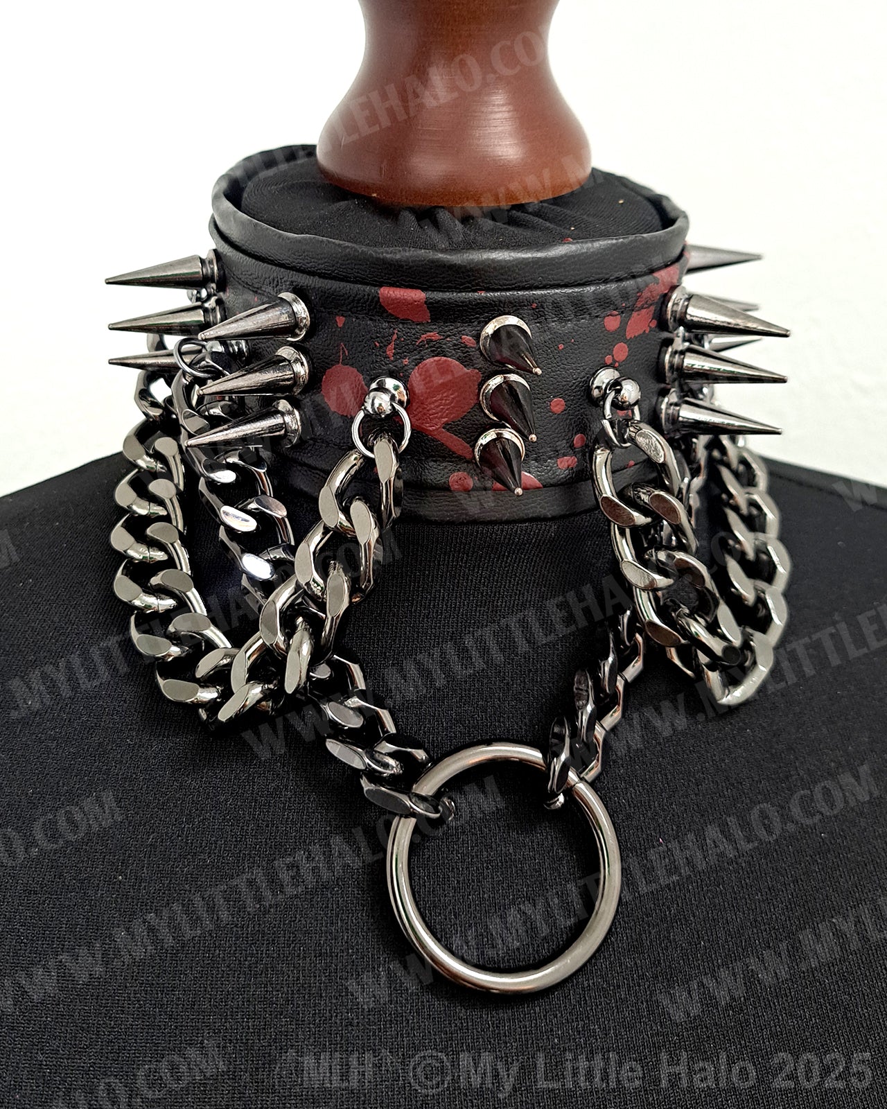 Gunmetal Blood Splatter Spikes & Chains Choker