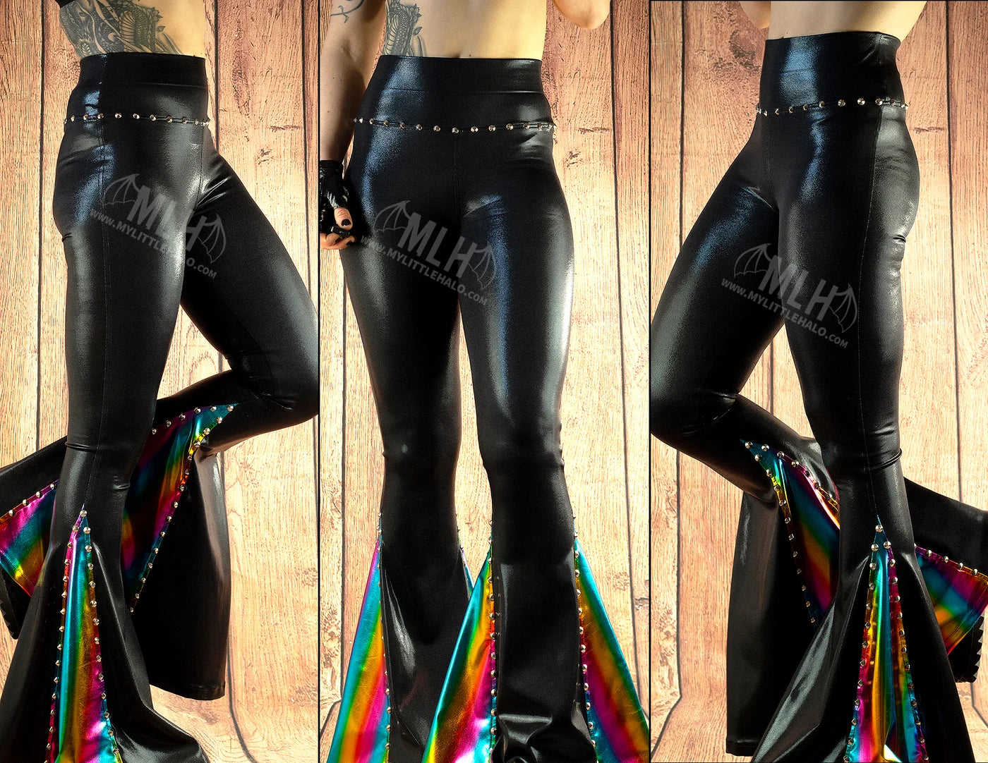 High Waisted Black/Rainbow Mega Bell Flares (Small Only) (03-24-01-00-12)