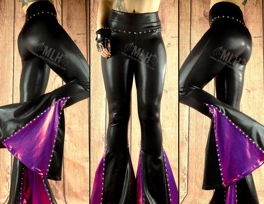 High Waisted Black/Wine Mega Bell Flares (Small Only)(03-24-01-00-01)