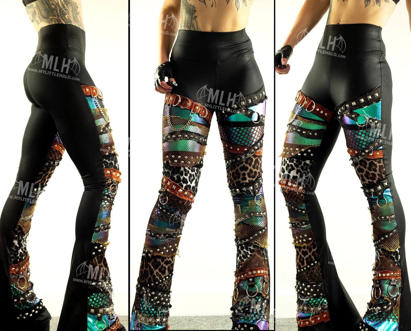 High Waisted Mermaid/Leopard Collage Flares (03-24-01-00-13)