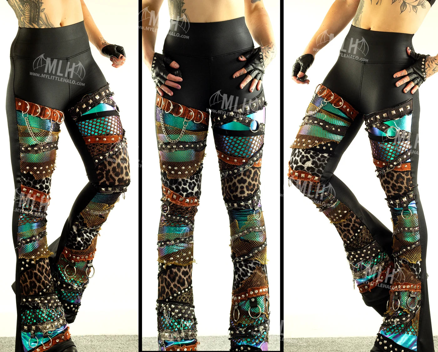 High Waisted Mermaid/Leopard Collage Flares (03-24-01-00-13)