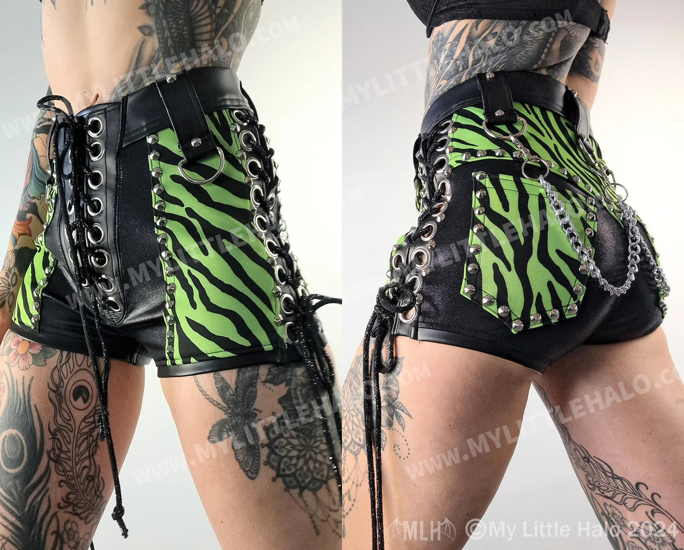 High Waist Green Zebra Chain Shorts (06-24-01-00-05)