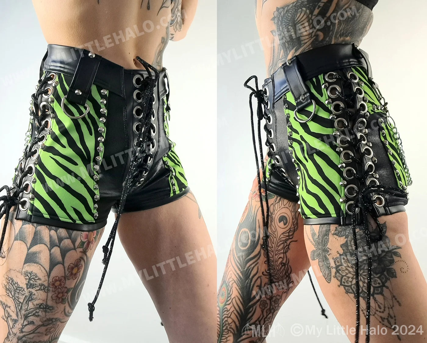 High Waist Green Zebra Chain Shorts (06-24-01-00-05)