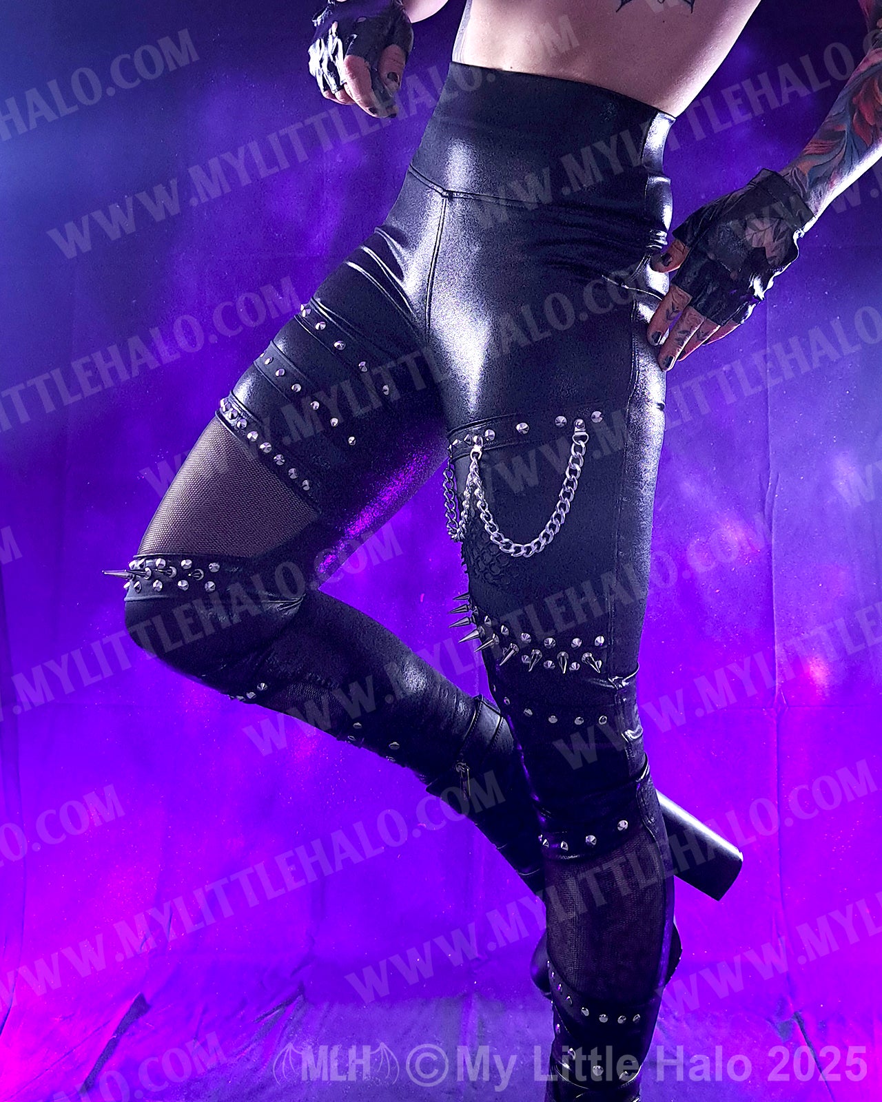High Waisted Spikes & Mesh Gothic Leggings