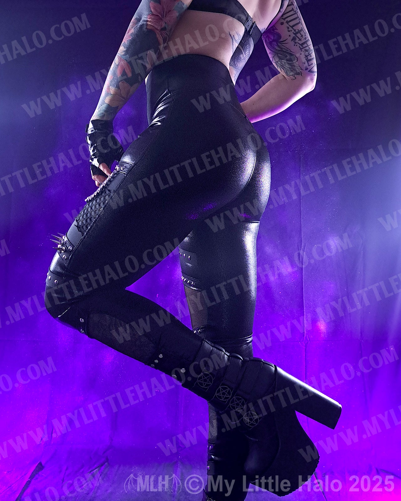High Waisted Spikes & Mesh Gothic Leggings