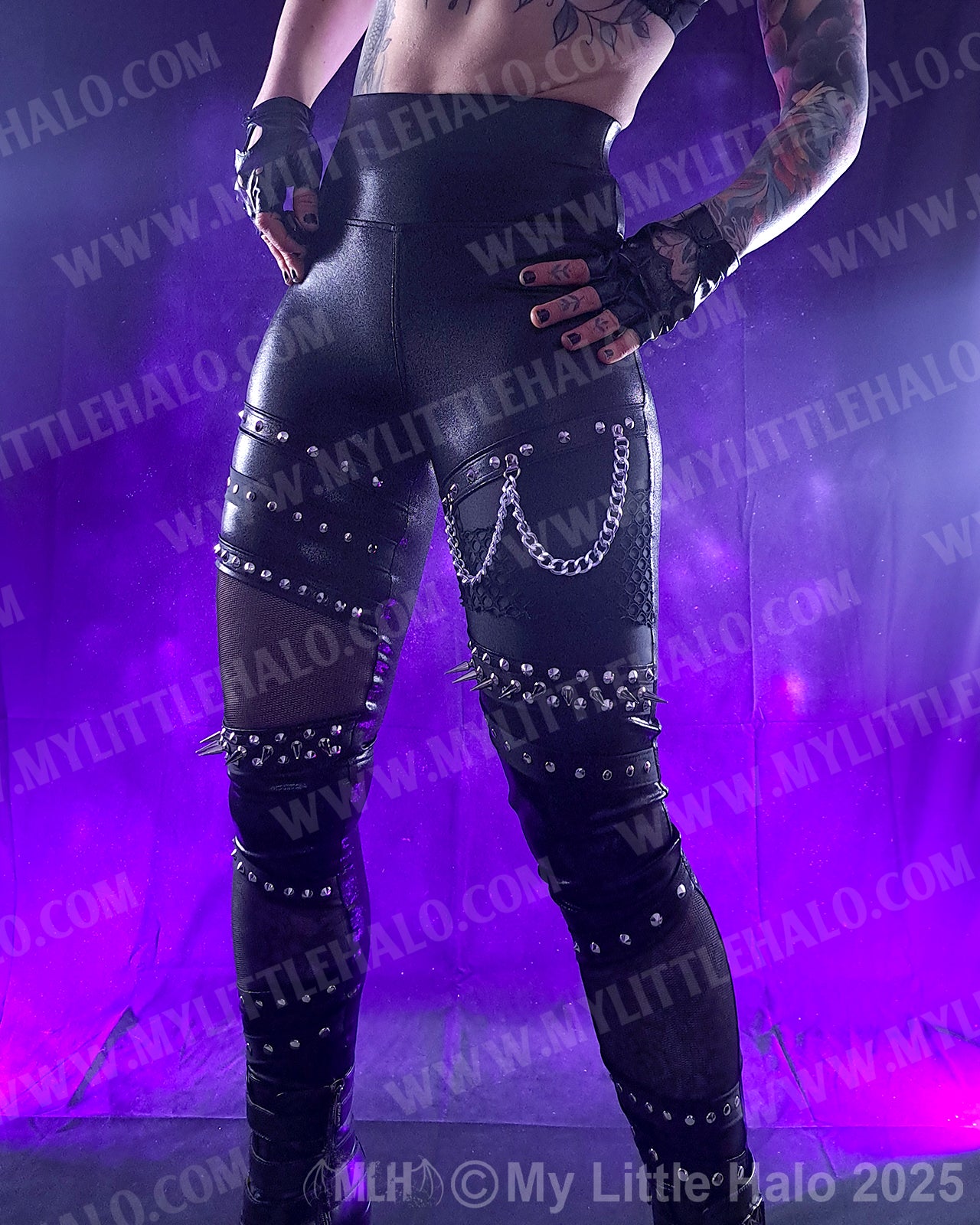 High Waisted Spikes & Mesh Gothic Leggings