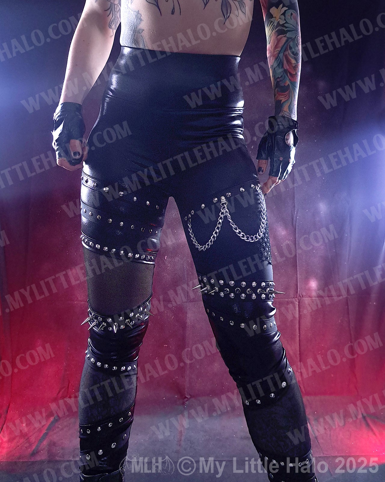 High Waisted Spikes & Mesh Gothic Leggings