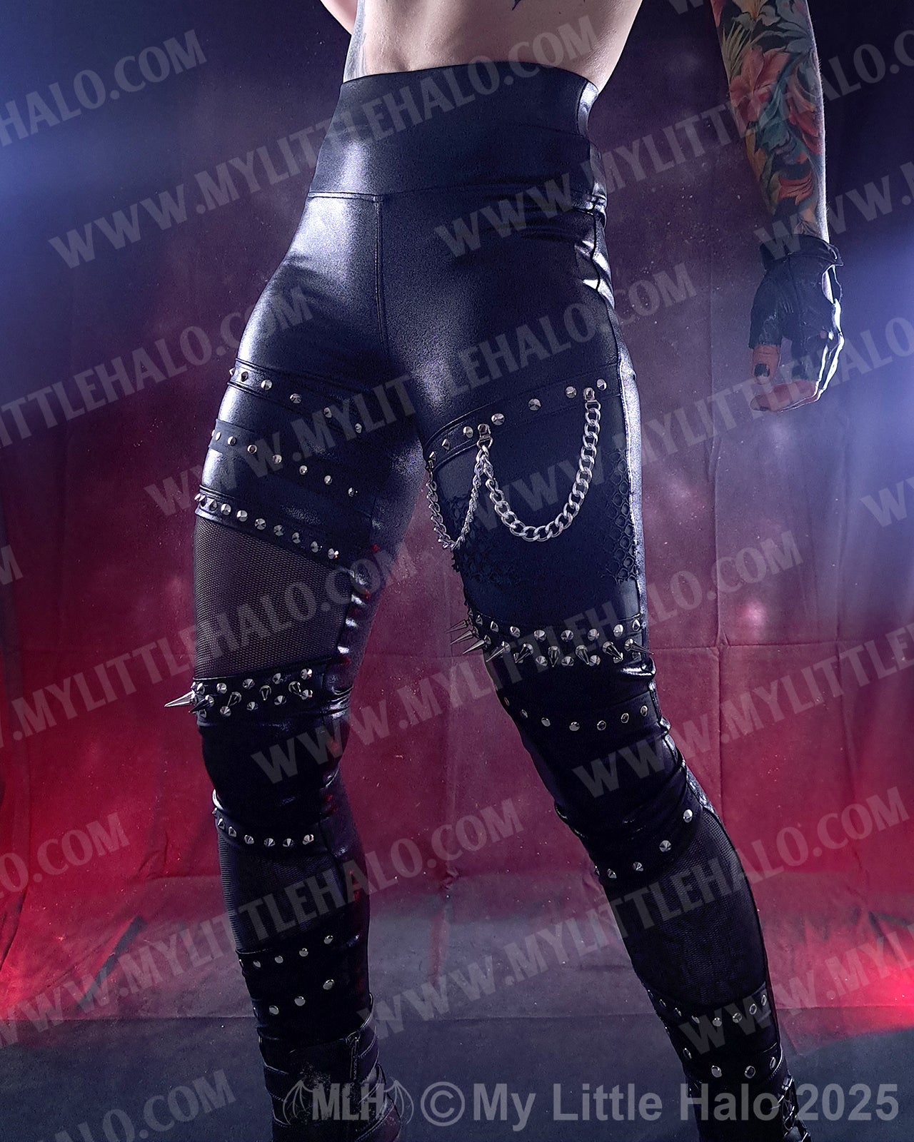 High Waisted Spikes & Mesh Gothic Leggings