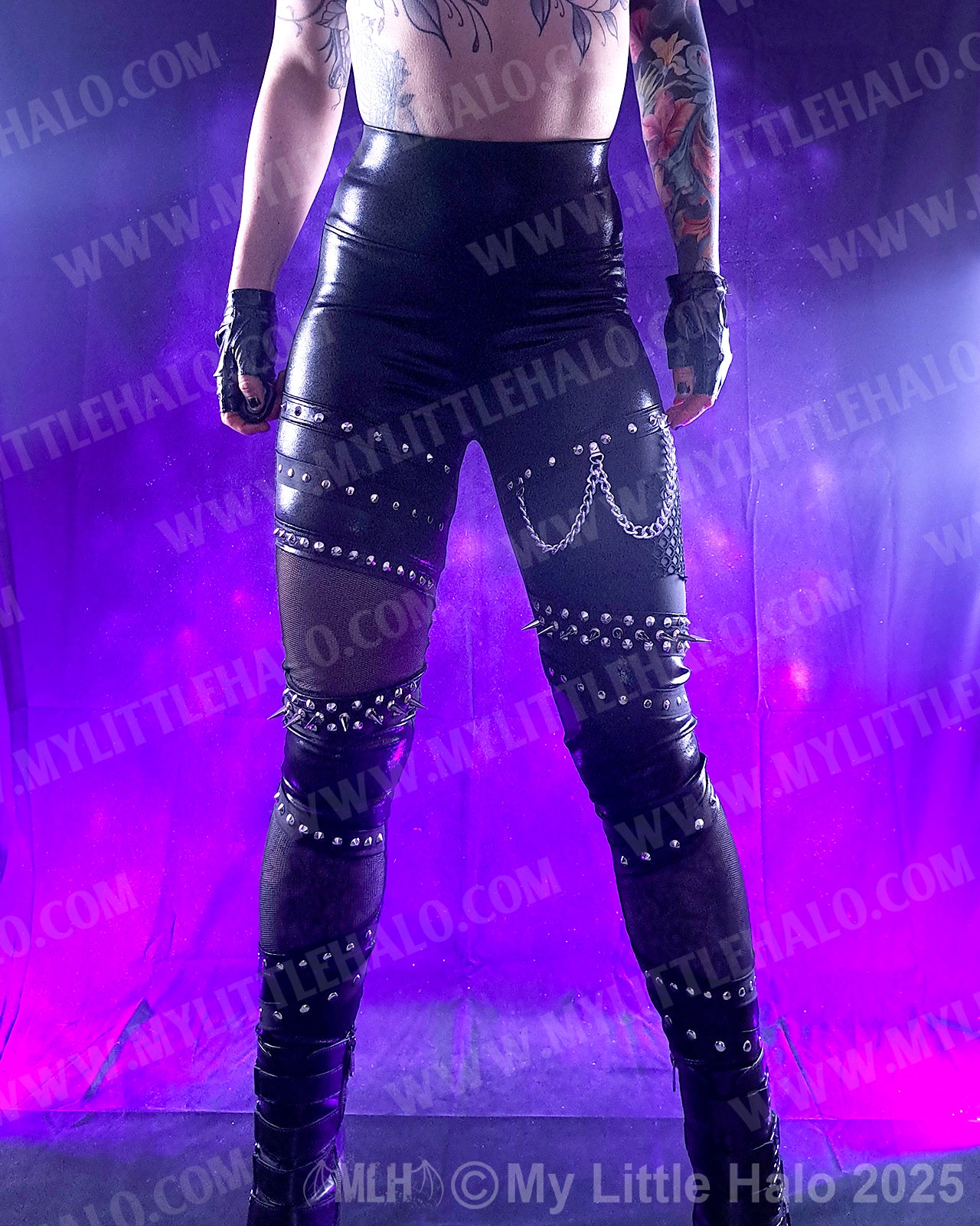 High Waisted Spikes & Mesh Gothic Leggings