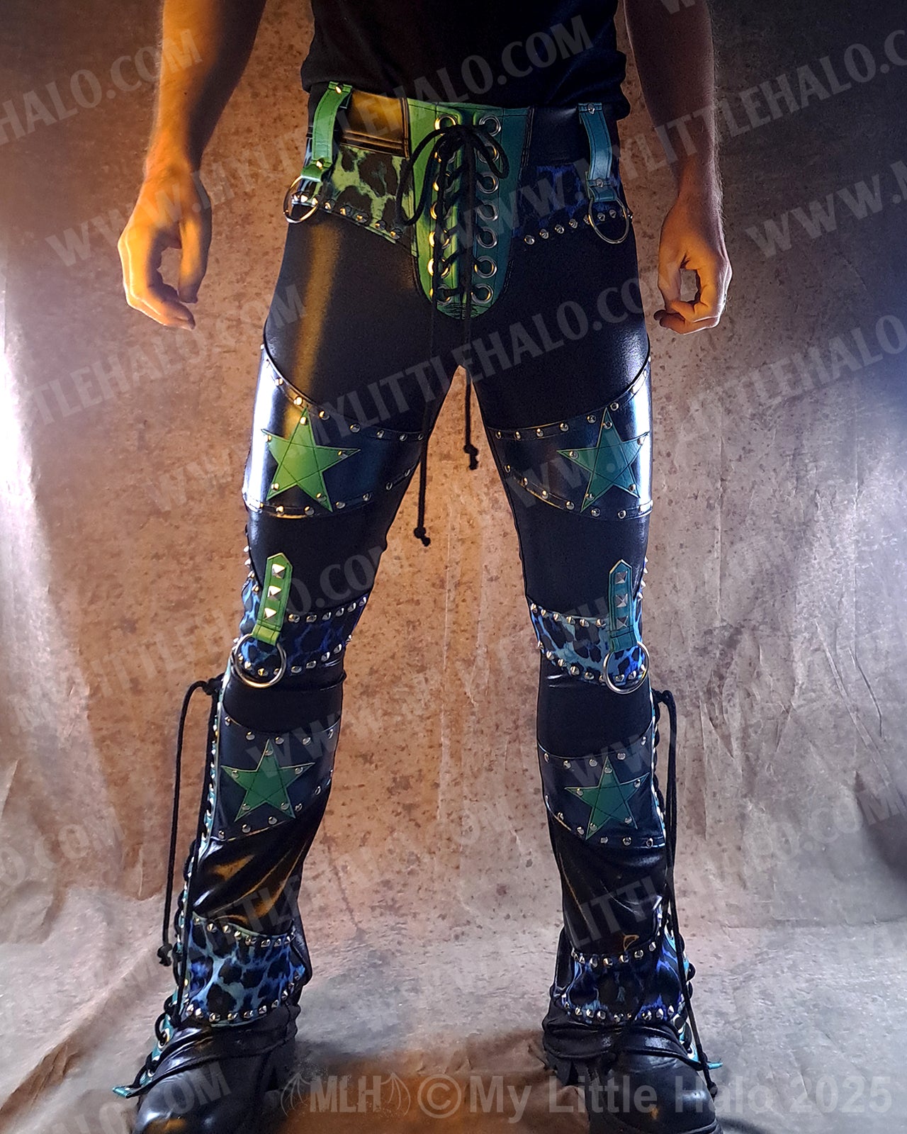 Men's Blue Leopard & Star Lace up Bootcuts (03-25-02-3-05)
