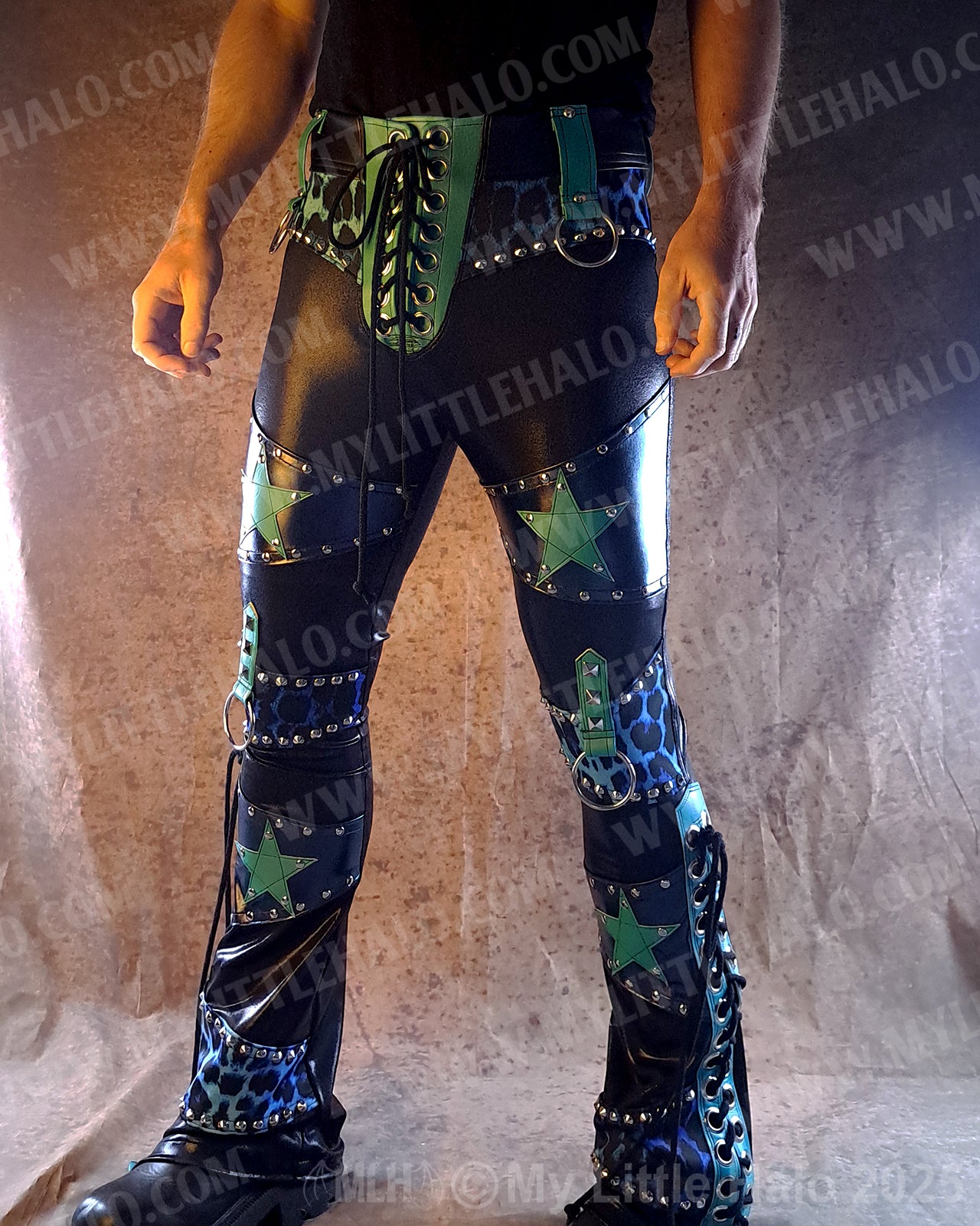 Men's Blue Leopard & Star Lace up Bootcuts (03-25-02-3-05)