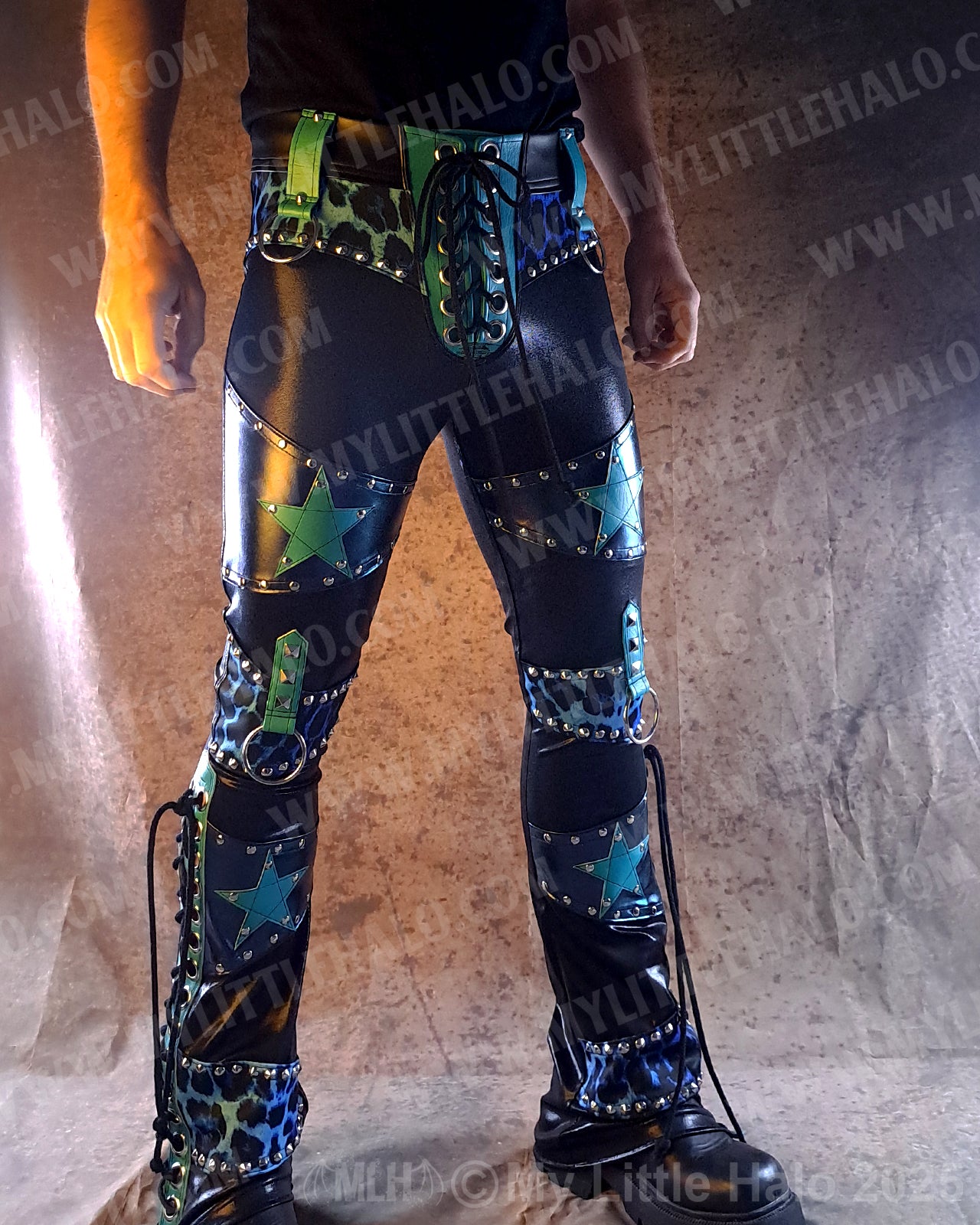 Men's Blue Leopard & Star Lace up Bootcuts (03-25-02-3-05)