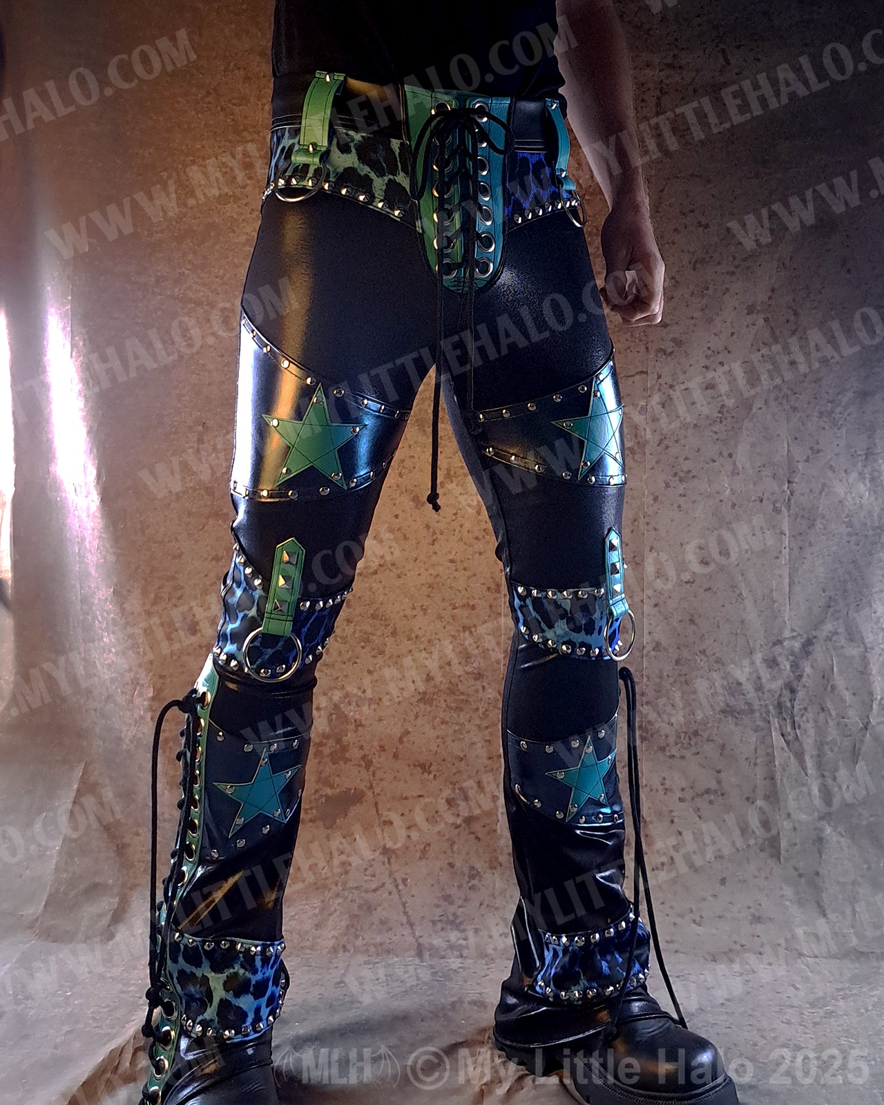 Men's Blue Leopard & Star Lace up Bootcuts (03-25-02-3-05)