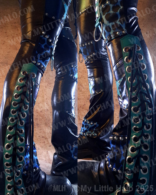 Men's Blue Leopard & Star Lace up Bootcuts