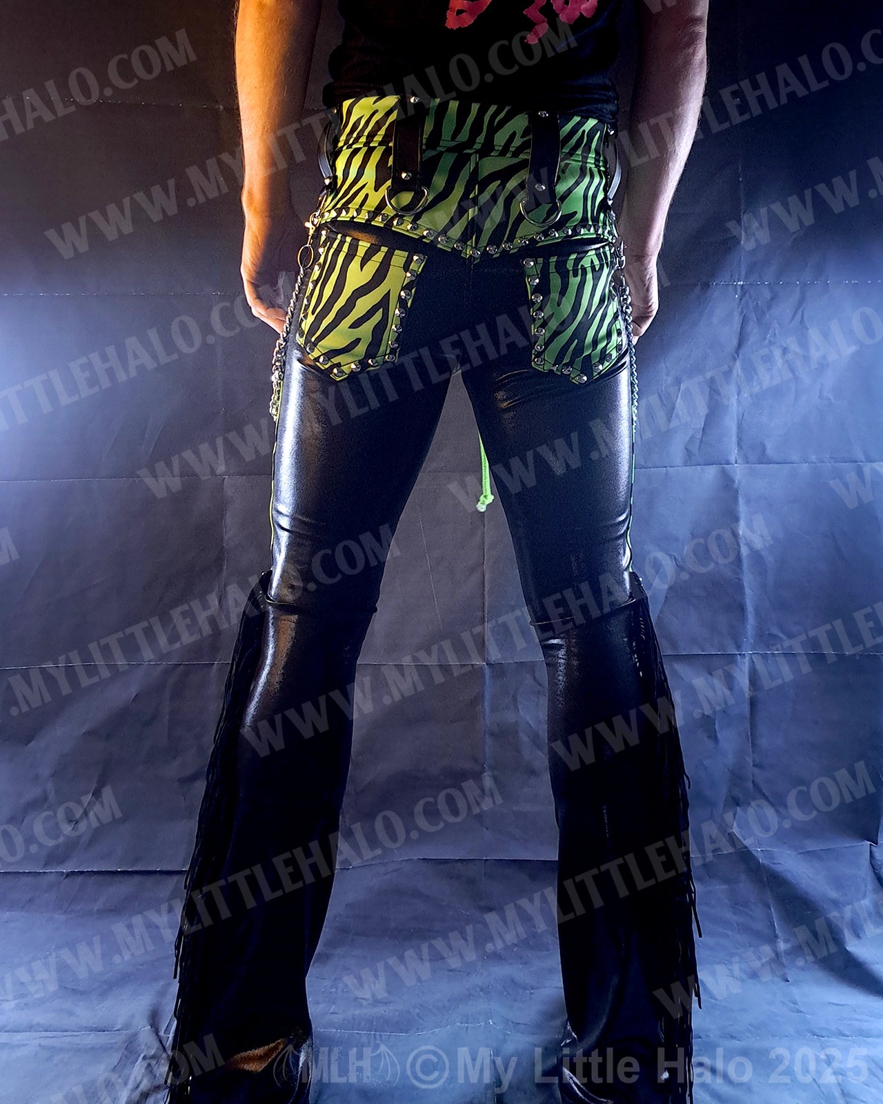 Men's Green Zebra Bootcut Fringe Pants