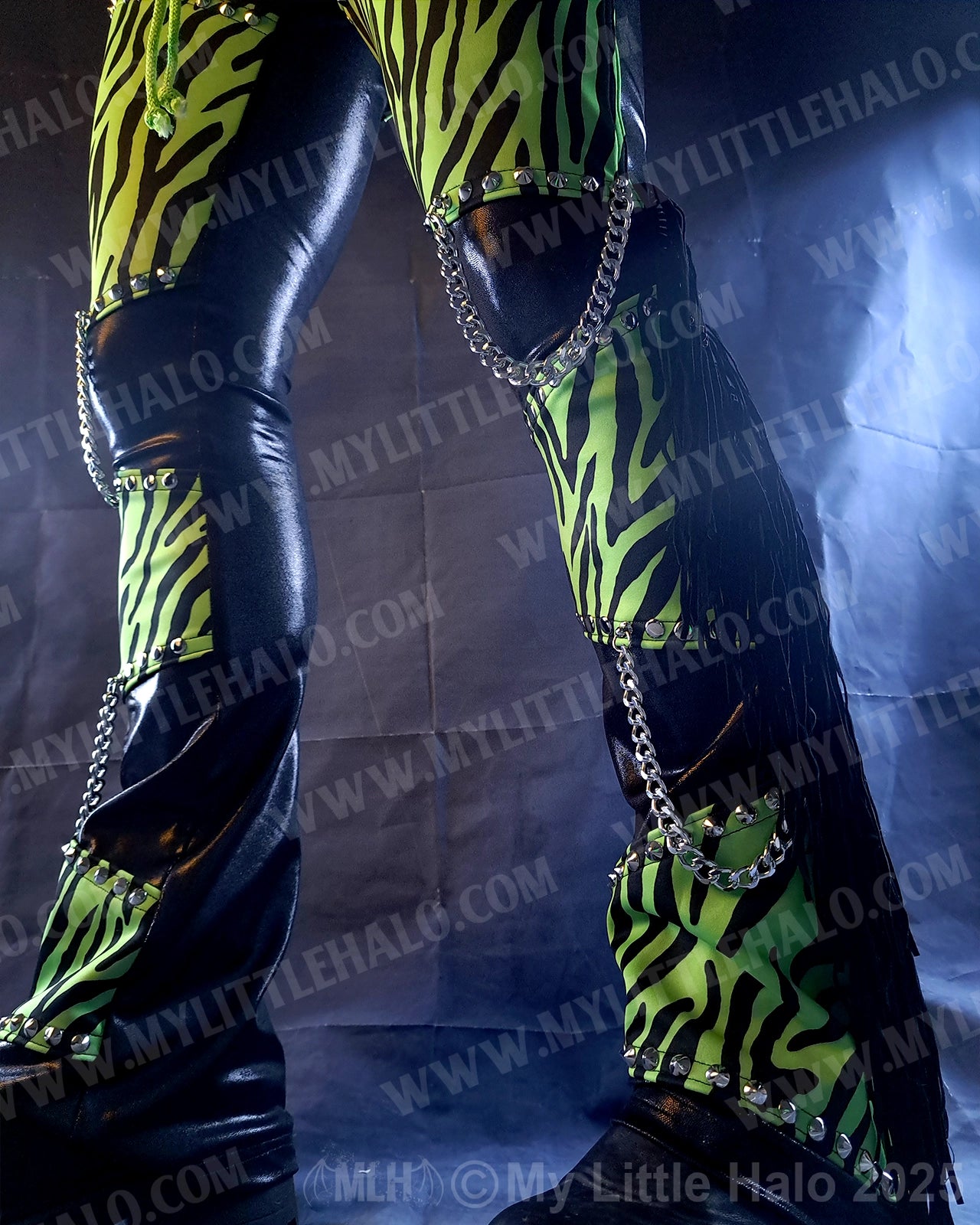 Men's Green Zebra Bootcut Fringe Pants