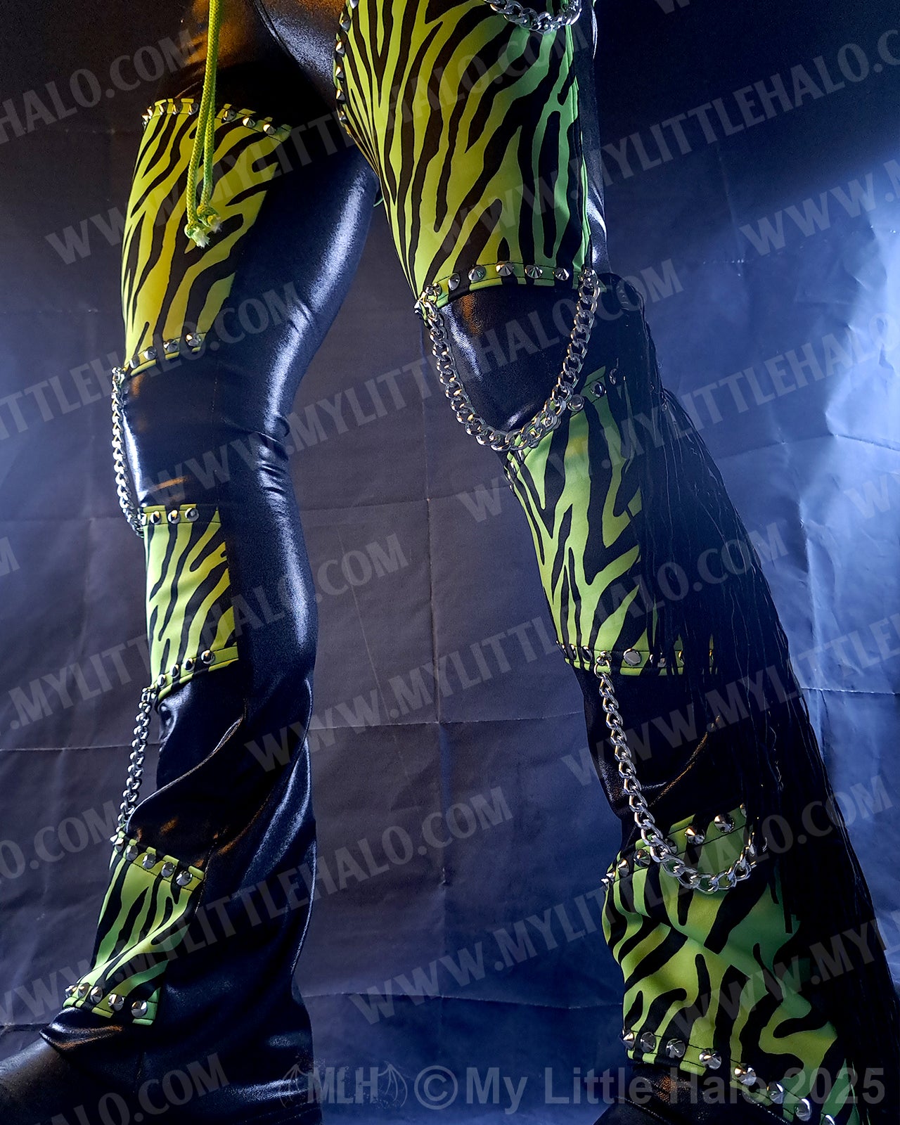 Men's Green Zebra Bootcut Fringe Pants