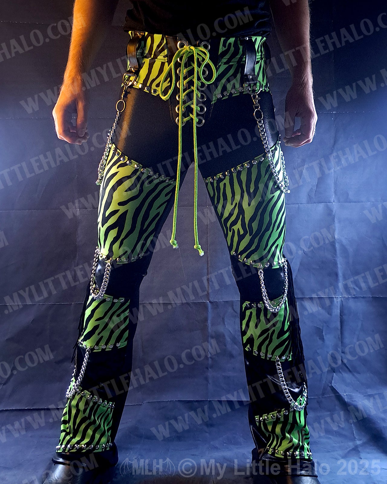 Men's Green Zebra Bootcut Fringe Pants