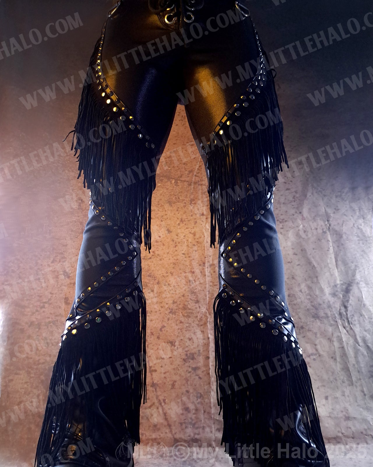 Men's Leather & Spandex Fringed Bootcut Pants