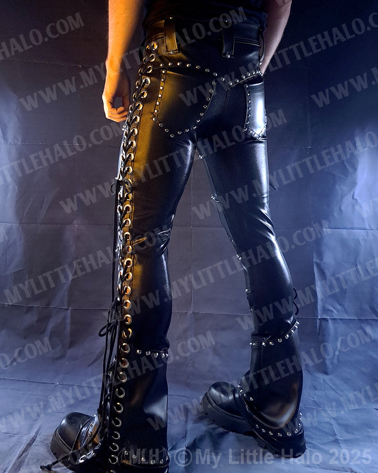 Men's Leather & Spandex Lace up Bootcut Pants (03-25-02-3-03)