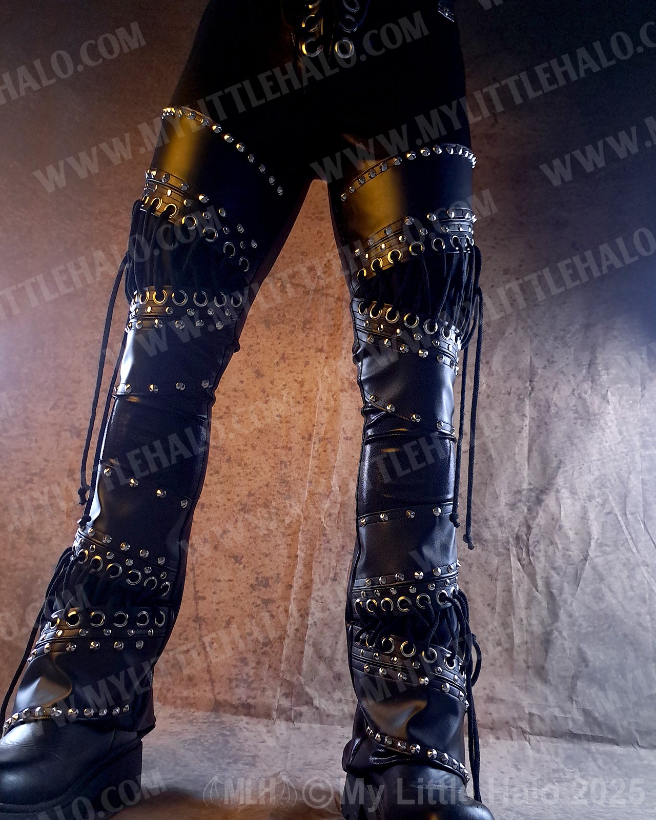 Men's Leather & Spandex Straight Leg Rivet Pants