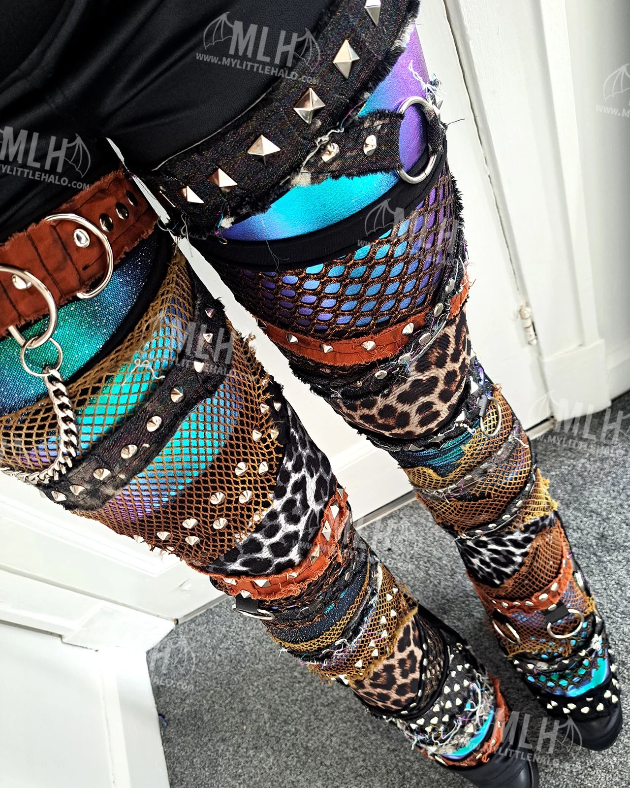 High Waisted Mermaid/Leopard Collage Flares (03-24-01-00-13)