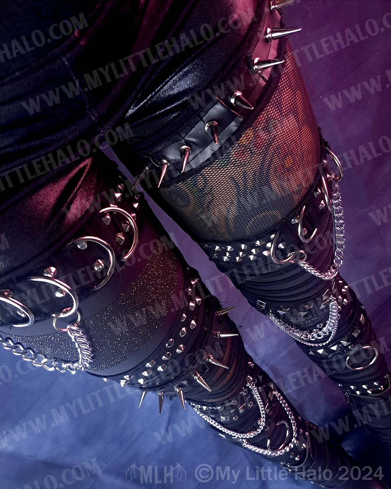 Metallic Black Spiked Mesh Gothic Leggings (25-01-00-01)