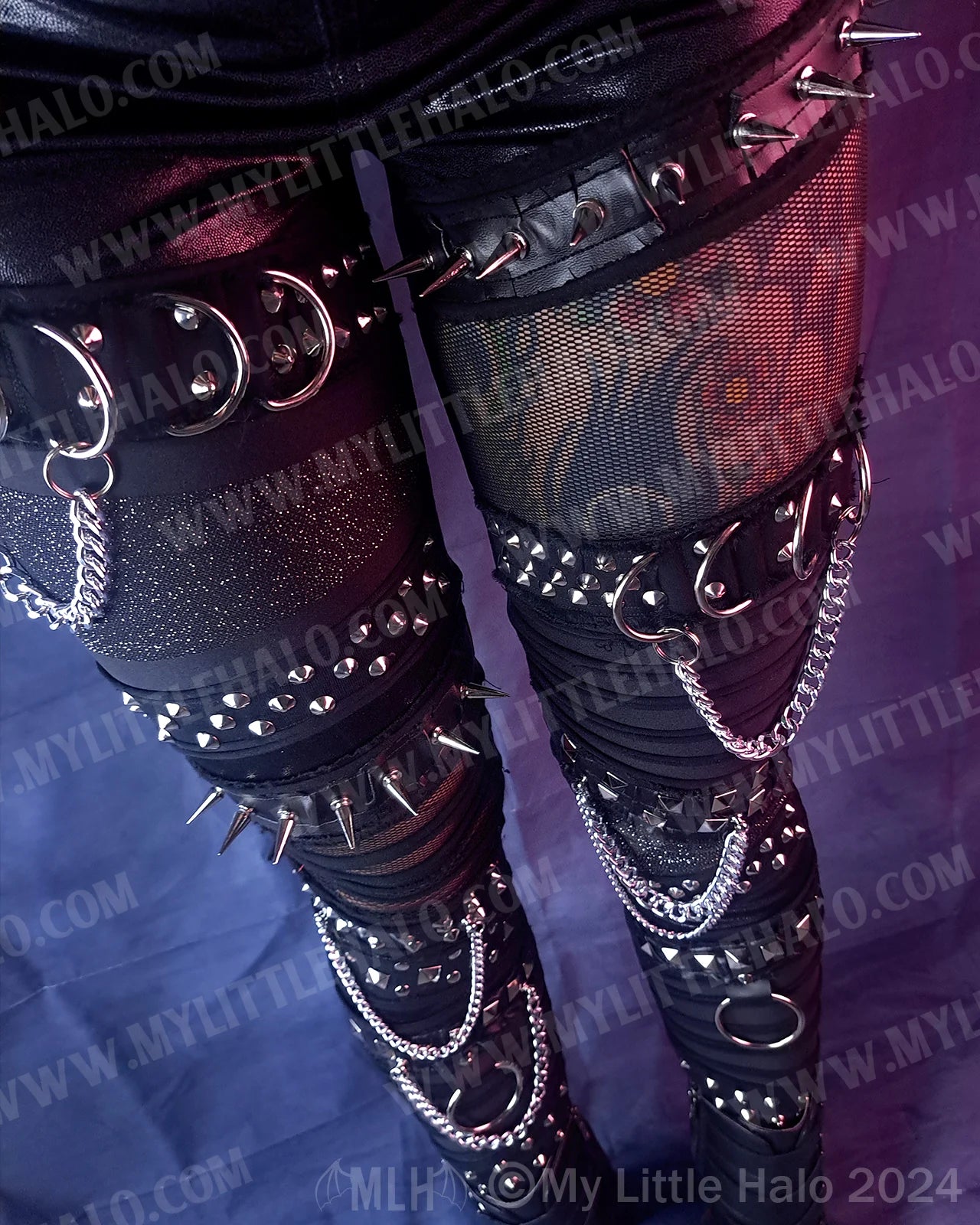 Metallic Black Spiked Mesh Gothic Leggings (25-01-00-01)