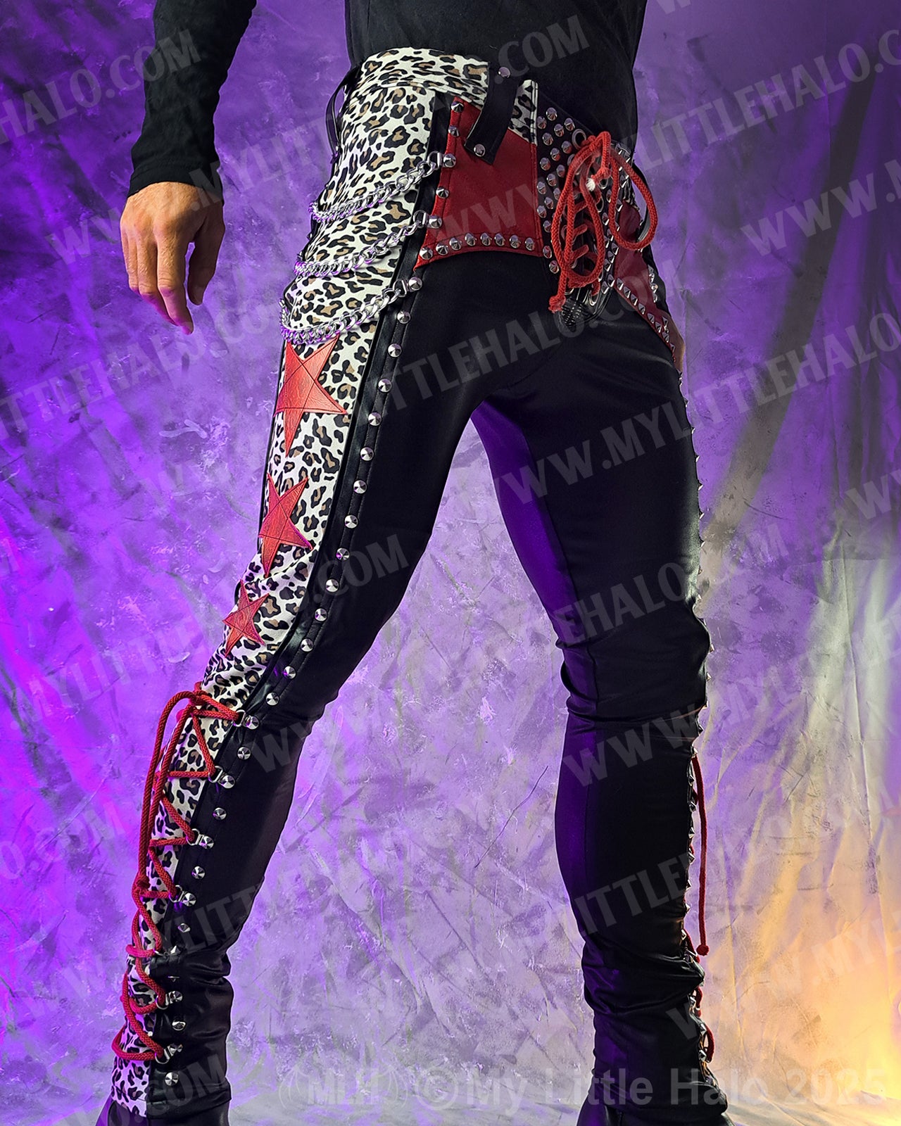 Men’s Cheetah Print, Star & Chains Glam Pants