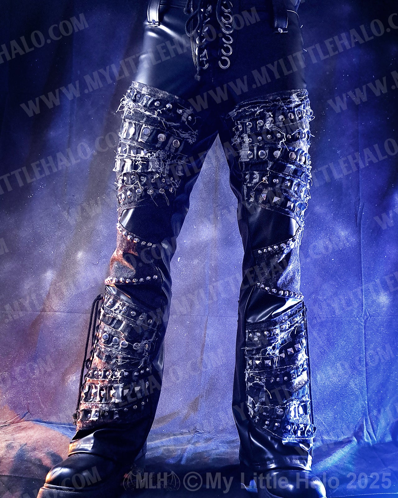 Men’s Leather & Denim Lace up Rock Pants