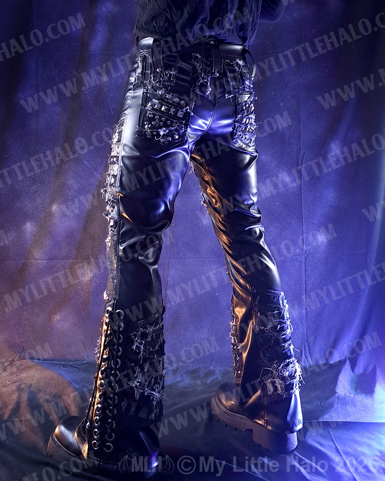 Men’s Leather & Denim Lace up Rock Pants