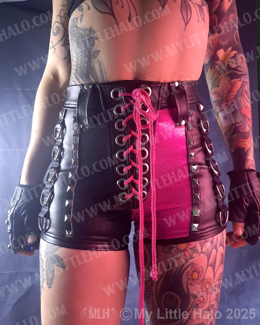 Pink & Black High Waist D-Ring Shorts (06-25-01-00-06)
