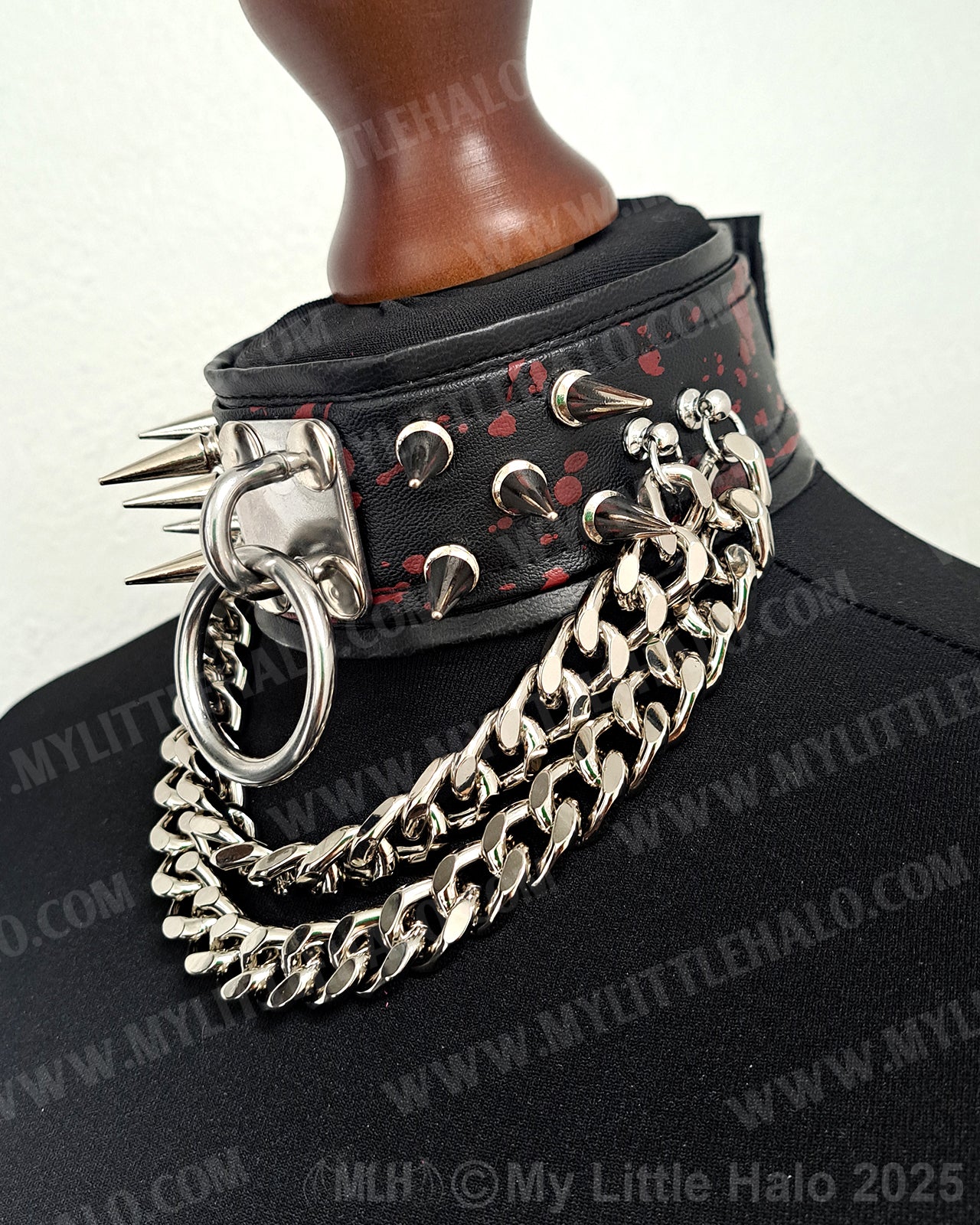 Silver Blood Splatter Spikes & Chains Choker