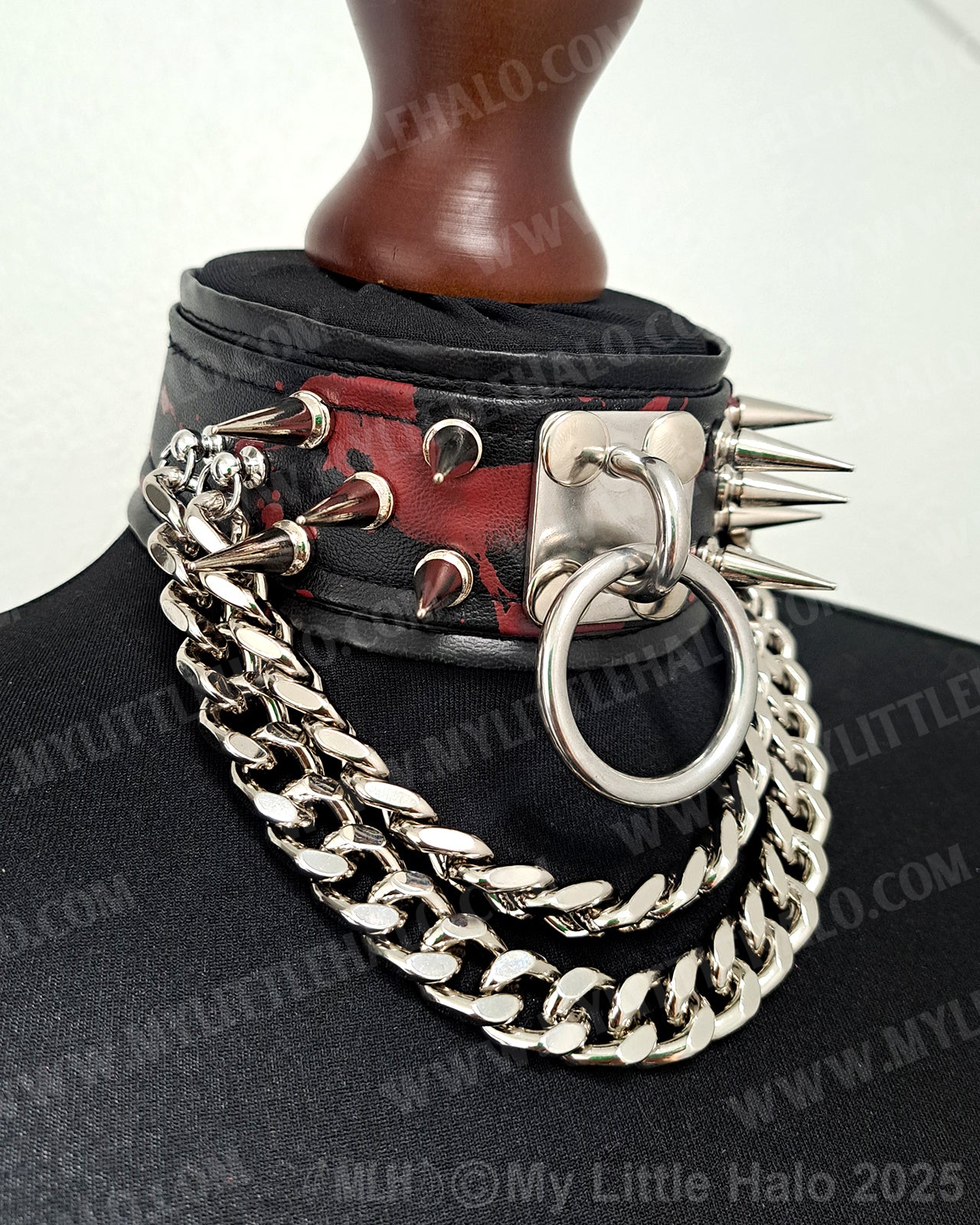Silver Blood Splatter Spikes & Chains Choker