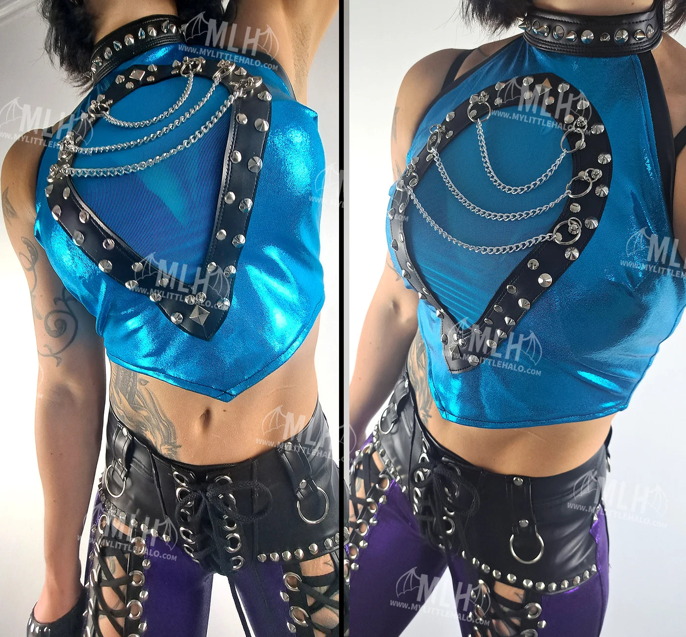 #12 Turquoise/Mesh Peephole Crop Top (02-24-01-00-23)