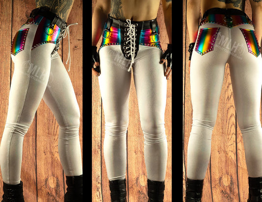 White/Rainbow High Waisted Skinnies (Large Only)