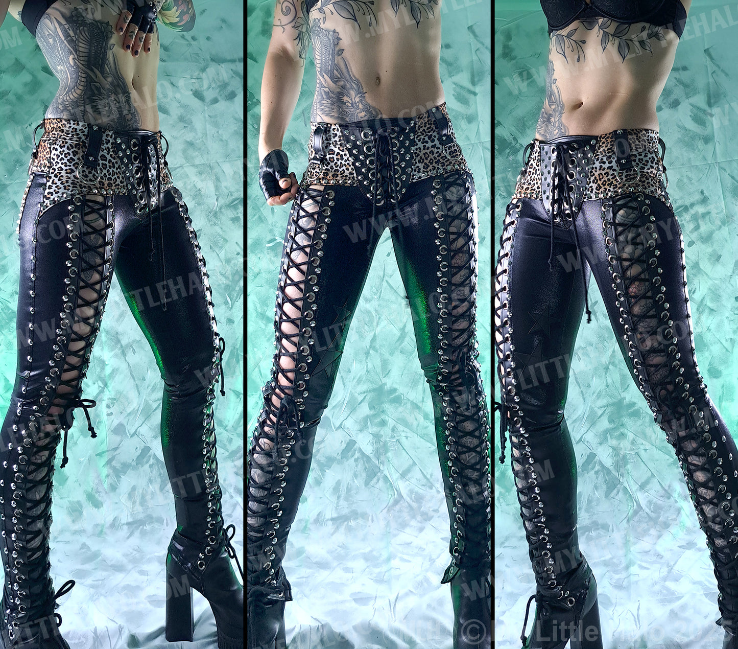 #7 Black & Cheetah Front Lace up Skinny Pants (Size Small)