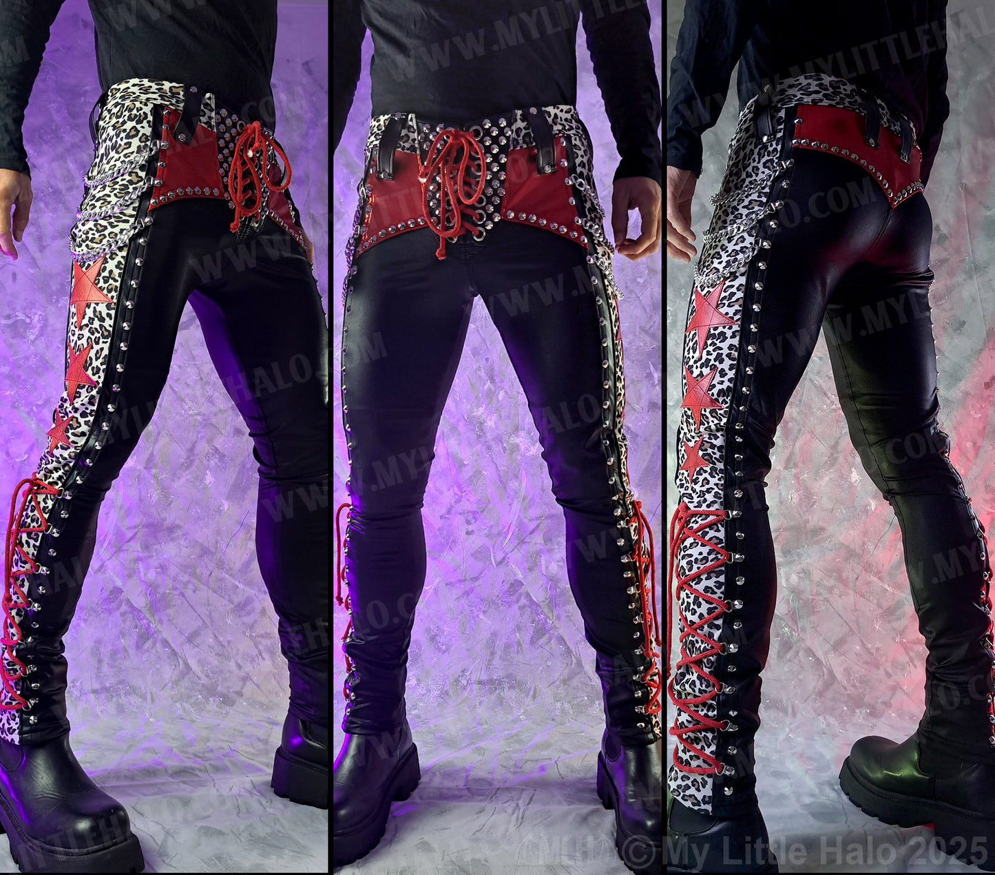 Men’s Cheetah Print, Star & Chains Glam Pants