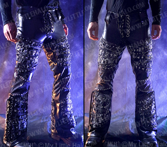 Men’s Leather & Denim Lace up Rock Pants