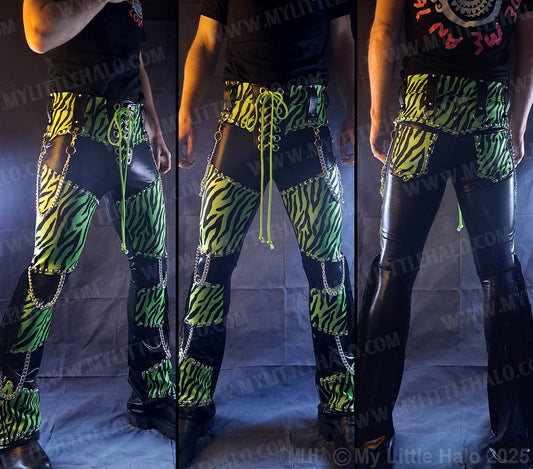 Men's Green Zebra Bootcut Fringe Pants