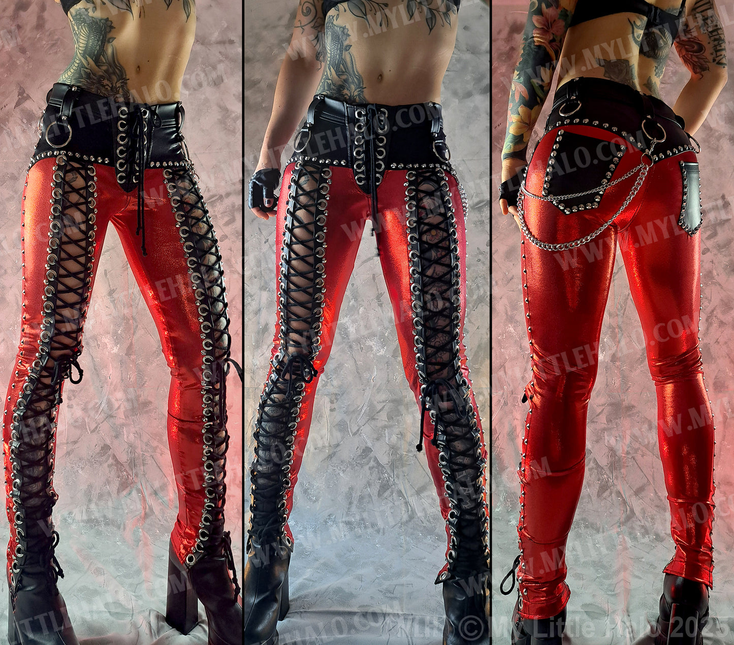 #3 Red & Black Front Lace up Pants
