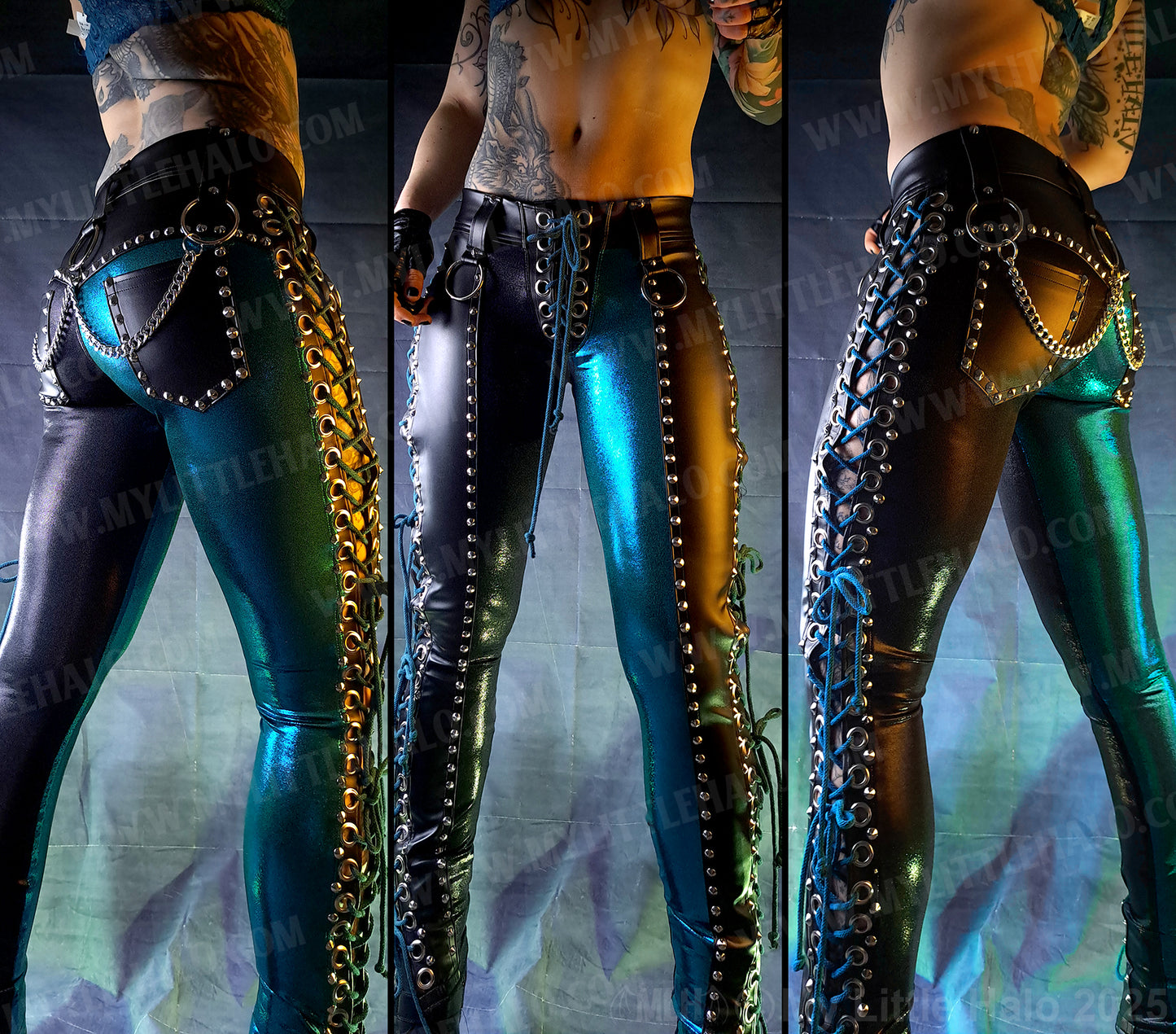 #19 Black & Teal Side Lace up Pants