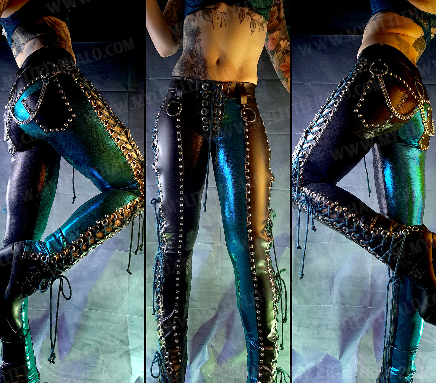 #19 Black & Teal Side Lace up Pants