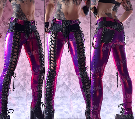 #10 Claret, Gun & Copper Front Lace up Pants (Size Small)