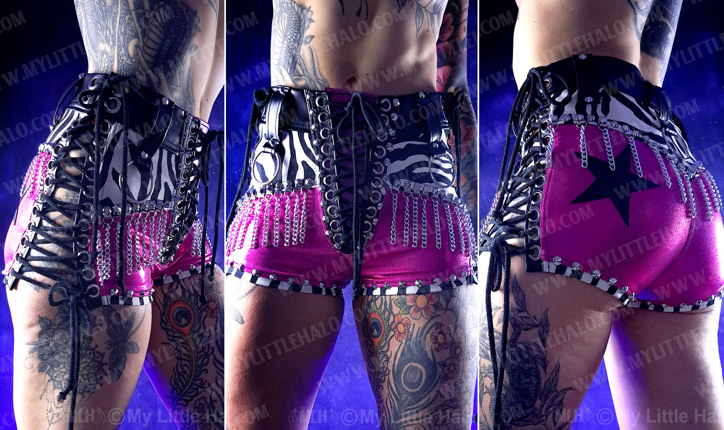 #5 Hot Pink & Zebra Print Chain Fringe Shorts