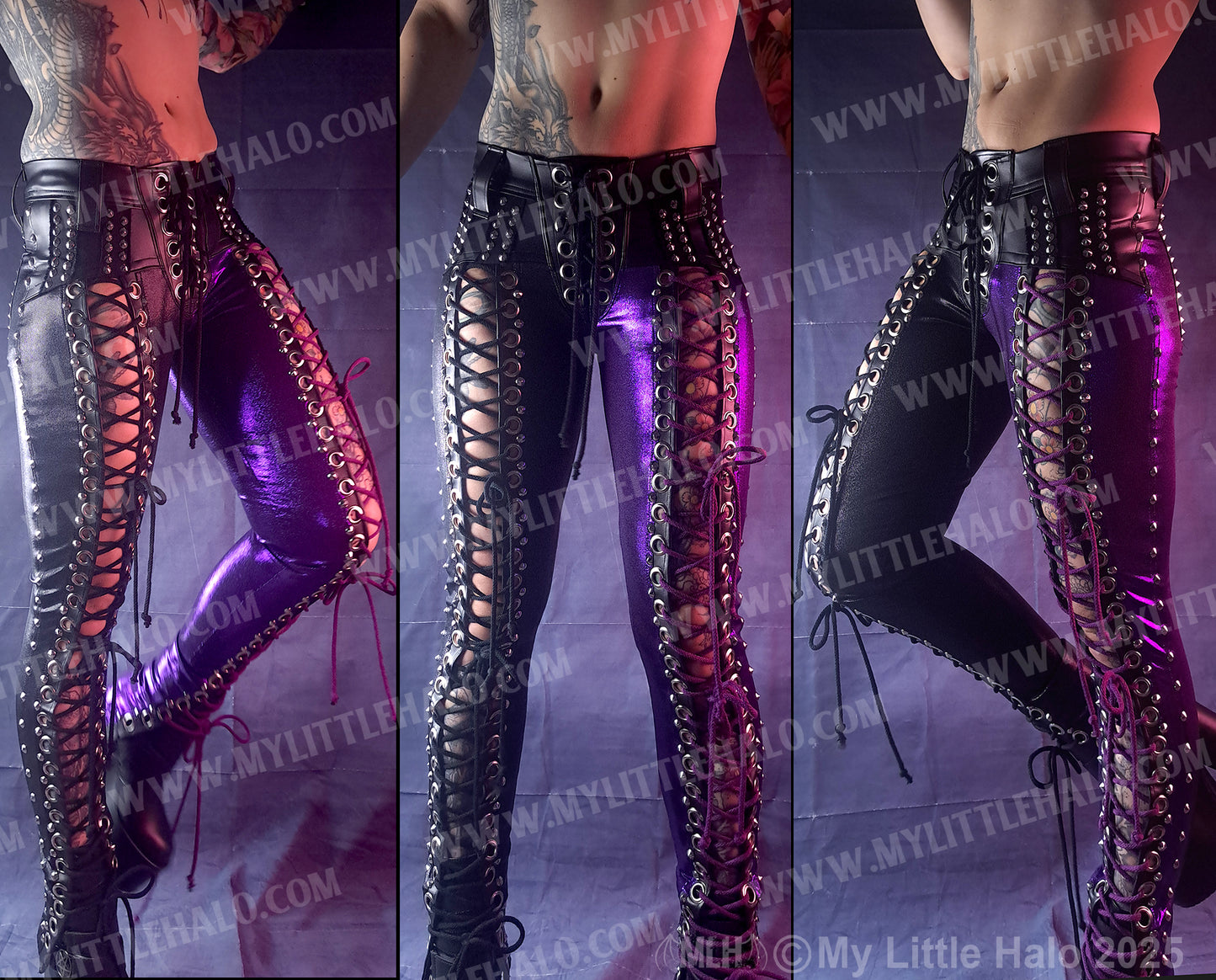 #10 BLACK & PURPLE FRONT LACE UP SKINNY PANTS